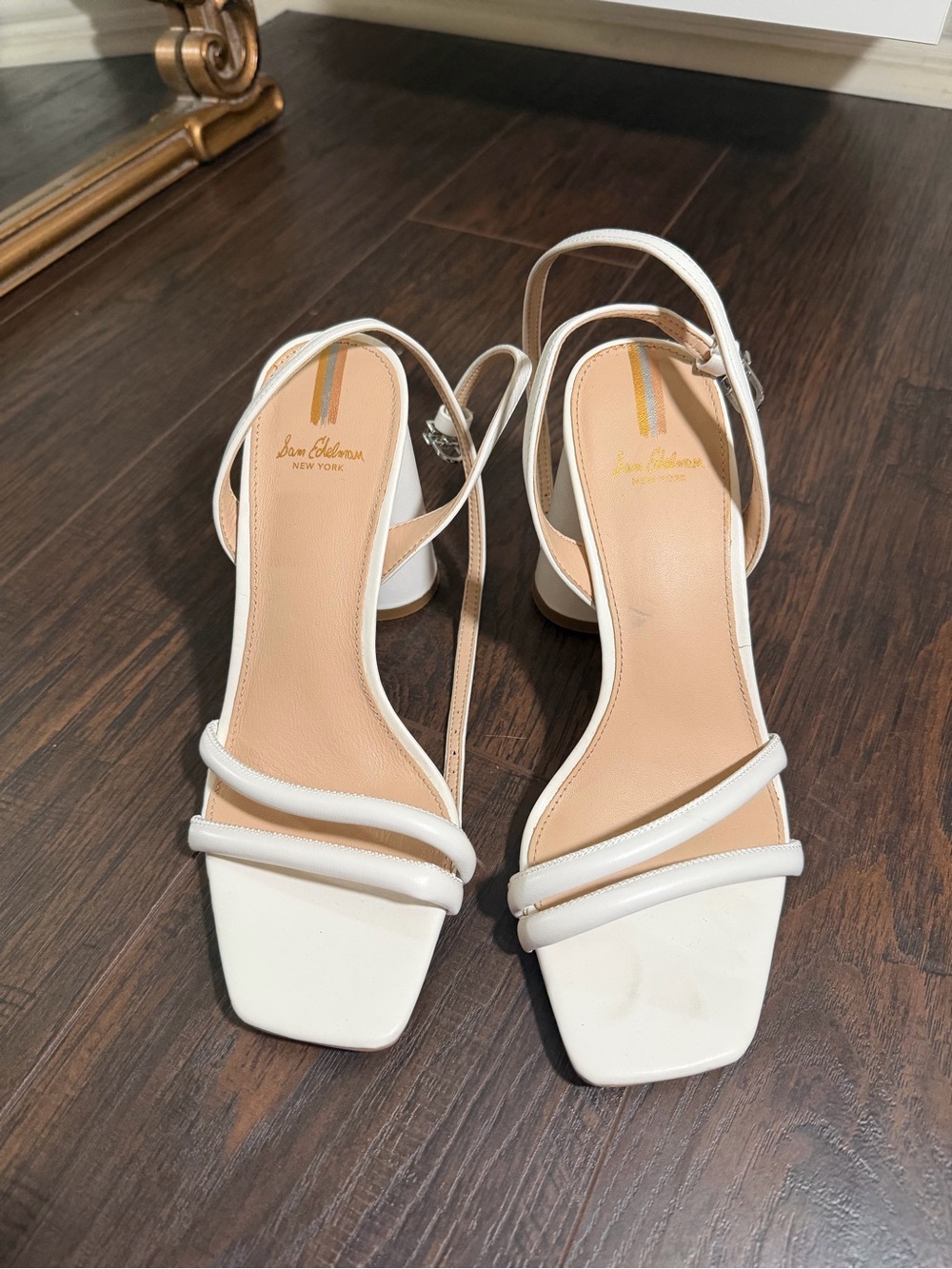 Sam Edelman White Strappy Square-Toe Block Sandals